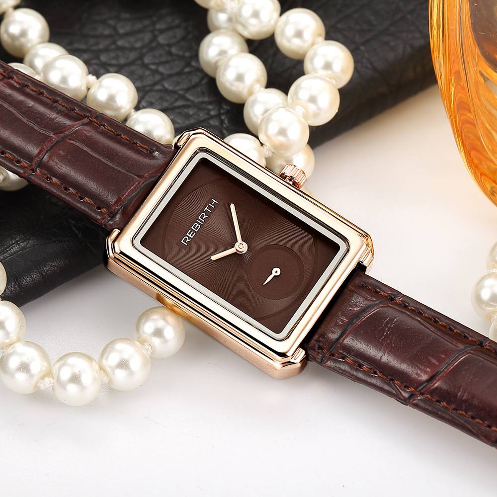 Fashion REBIRTH Brand Popular Women Watches Ladies Clocks Leather Square Bracelet Quartz Wristwatches Clock Montre Femme