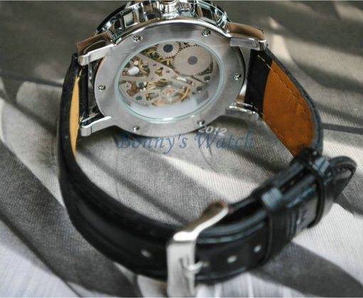 Fashion Winner Black Leather Band Stainless Steel Skeleton Mechanical Watch For Man Gold Mechanical Wrist Watch Luxury Brand My Products