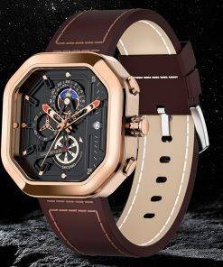 LIGE 2022 Luxury Mens Watch Square Sports Quartz Wristwatch 30M Waterproof Stopwatch Hollow out Watch for Men Relogio Masculino Quartz Watches 