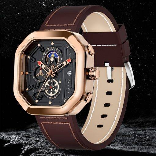 LIGE 2022 Luxury Mens Watch Square Sports Quartz Wristwatch 30M Waterproof Stopwatch Hollow out Watch for Men Relogio Masculino Quartz Watches