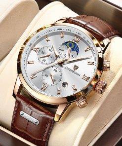 LIGE Men Watch Luxury Leather Waterproof Sport Quartz Wristwatch Chronograph Military Watch for Men Relogio Masculino Men‘s Gift Quartz Watches 