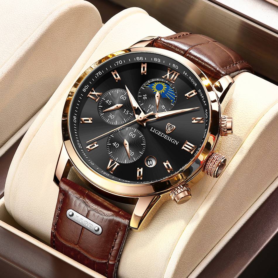 LIGE Men Watch Luxury Leather Waterproof Sport Quartz Wristwatch Chronograph Military Watch for Men Relogio Masculino Men‘s Gift