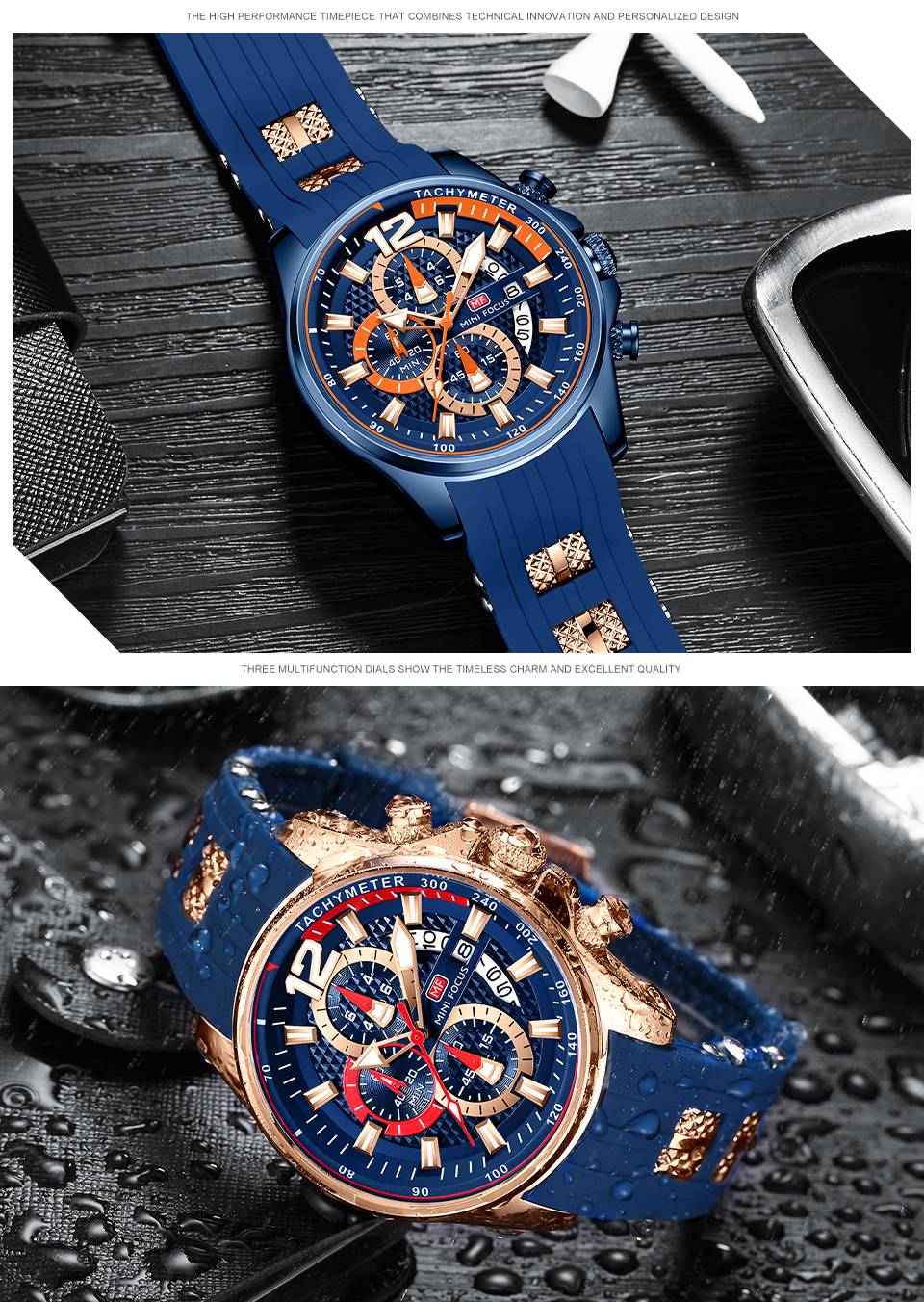 MINI FOCUS Fashion Men's Watches Top Brand Luxury Quartz Waterproof Sports Clock Wristwatch Relogio Masculino Red Silicone Strap