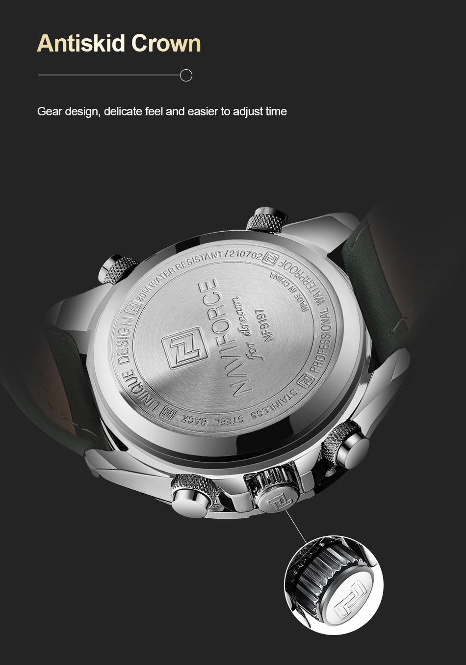 NAVIFORCE Men's Leather Watches Casual Fashion Waterproof Led Digital Week Display Calendar Clock Watches Male Relogio Masculino