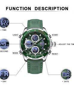 NAVIFORCE Men’s Leather Watche With Led Digital Week Display Calendar Quartz Watches Sports Watches 