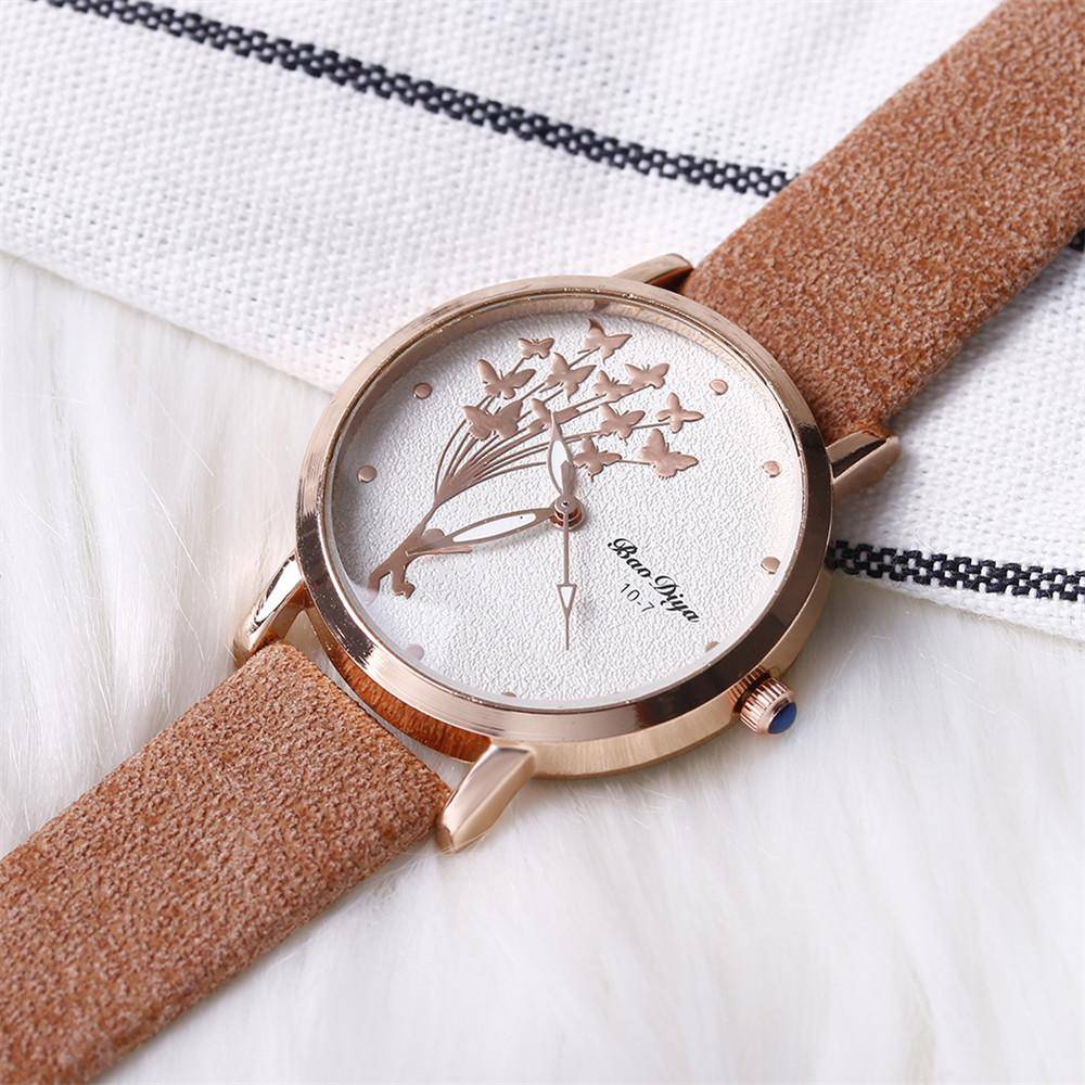 New Fashion Butterfly Women Watches 2022 Simple Brown Quartz Watch Vintage Leather Ladies Wristwatches Drop Shipping Clock