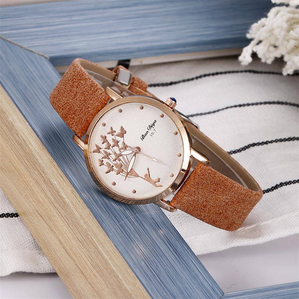 New Fashion Butterfly Women Watches 2022 Simple Brown Quartz Watch Vintage Leather Ladies Wristwatches Drop Shipping Clock