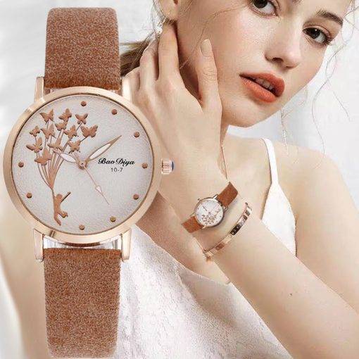 New Fashion Butterfly Women Watches 2022 Simple Brown Quartz Watch Vintage Leather Ladies Wristwatches Drop Shipping Clock My Products