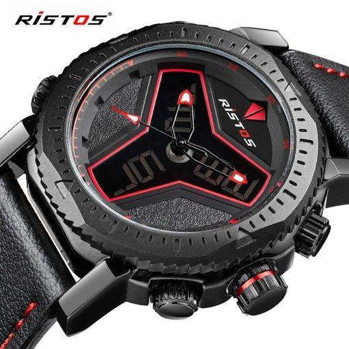 Ristos Multifunction Leather Watches Men Fashion Sport Quartz Watch Reloj Masculino Hombre Digital Analog Led Wristwatch 9341 My Products
