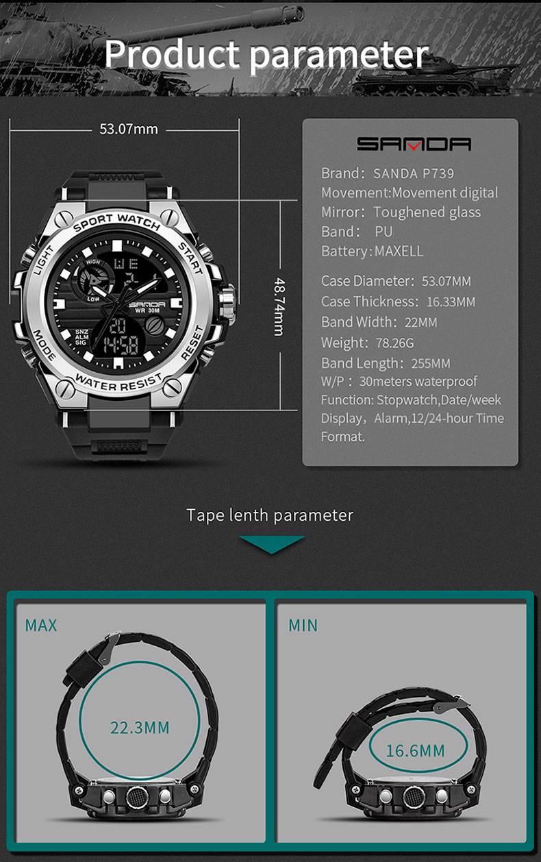 SANDA Brand G Style Men Digital Watch Shock Military Sports Watches Fashion Waterproof Electronic Wristwatch Mens 2020 Relogios