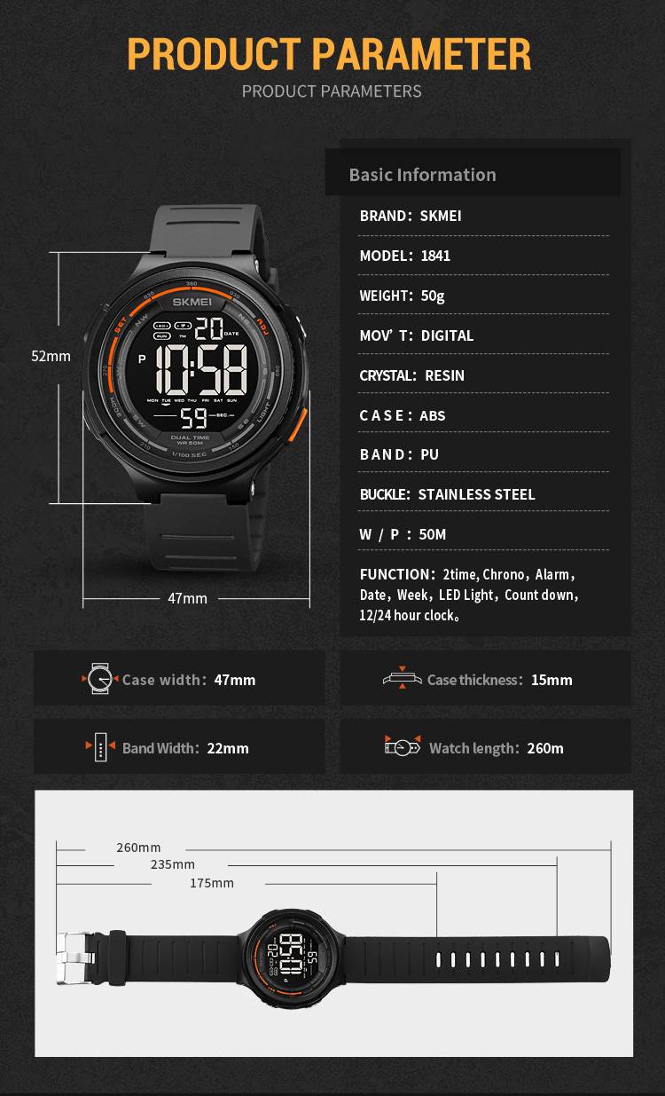 SKMEI Creative LED Electronic Sport Watches Count Down Stopwatch Clock 5Bar Waterproof Men Wristwatch montre homme Watch 1841
