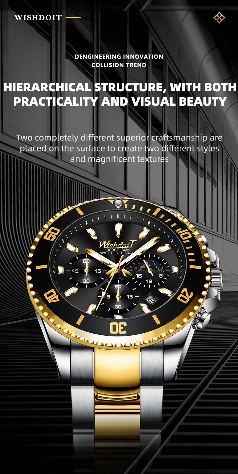 100%Original WISHDOIT Watch for Men TOP Brand Waterproof Sports Stainless Steel Chronograph 2021New Fashion Luxury Wristwatches