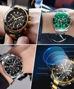 WISHDOIT Watch for Men Stainless Steel Chronograph Quartz Watches 