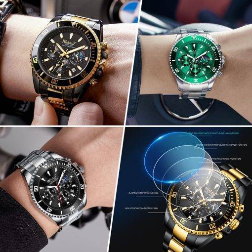 WISHDOIT Watch for Men Stainless Steel Chronograph Quartz Watches