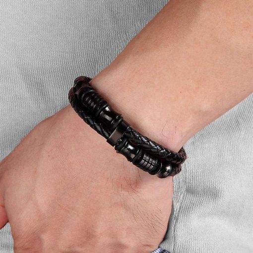 XQNI Luxury Accessories Bracelet Men's Fashion Gift Black Genuine Leather Bracelets DIY Combination Wild Handsome Gift Bracelets For Men