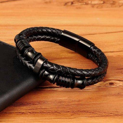 XQNI Luxury Accessories Bracelet Men's Fashion Gift Black Genuine Leather Bracelets DIY Combination Wild Handsome Gift Bracelets For Men