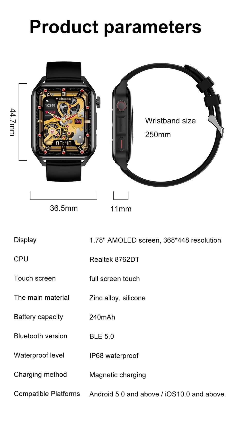 2022 New AMOLED Smart Watch Men 1.78 inches HD Screen Always-on Display the time NFC Bluetooth Call Waterproof Smartwatch Women