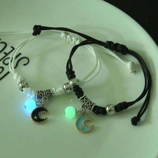 2PC/Set Fashion Luminous Moon Star Bracelet Couple Adjustable Rope Matching Friend Bracelets Love Gifts Jewelry Bracelets For Women