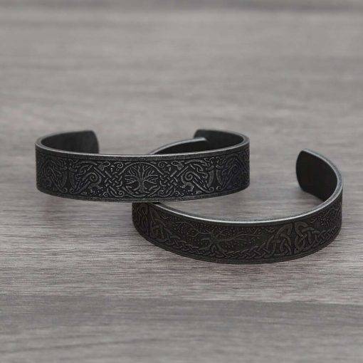 Black Stainless Steel Viking Rune Bracelets For Men Women Retro Viking Tree of Life Bracelet Biker Fashion Jewelry Amulet Gift Bracelets For Women