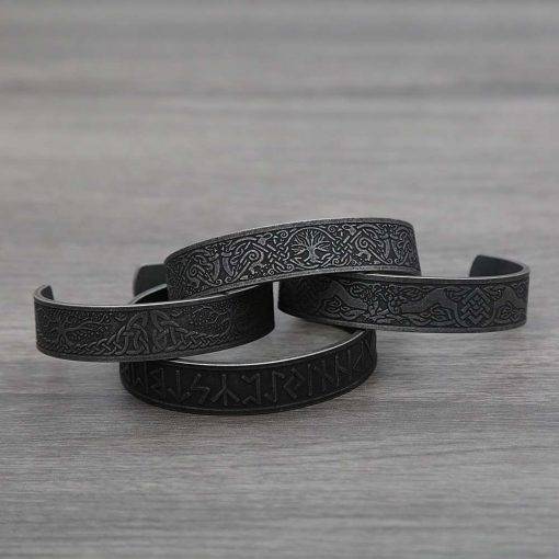 Black Stainless Steel Viking Rune Bracelets For Men Women Retro Viking Tree of Life Bracelet Biker Fashion Jewelry Amulet Gift Bracelets For Women