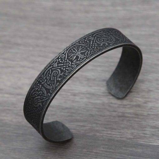 Black Stainless Steel Viking Rune Bracelets For Men Women Retro Viking Tree of Life Bracelet Biker Fashion Jewelry Amulet Gift Bracelets For Women