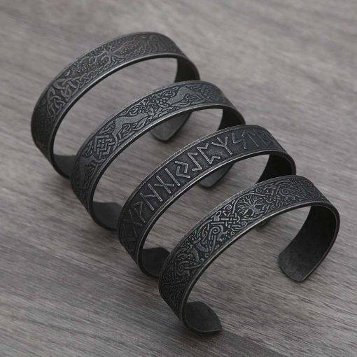 Black Stainless Steel Viking Rune Bracelets For Men Women Retro Viking Tree of Life Bracelet Biker Fashion Jewelry Amulet Gift Bracelets For Women