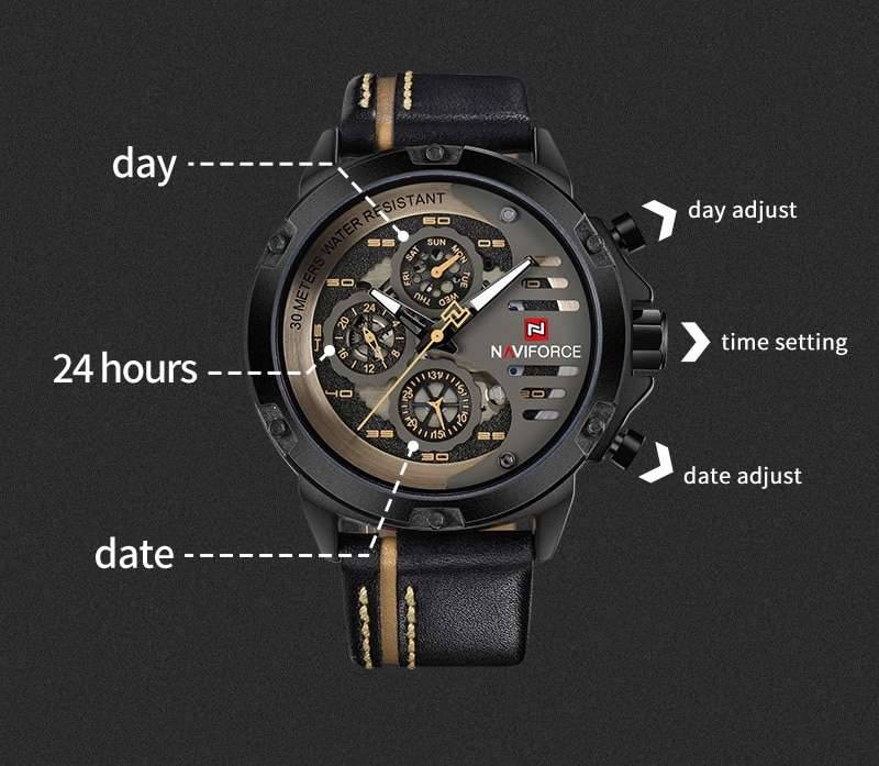 NAVIFORCE Mens Watches Top Brand Luxury Waterproof 24 hour Date Quartz Watch Man Leather Sport Wrist Watch Men Waterproof Clock