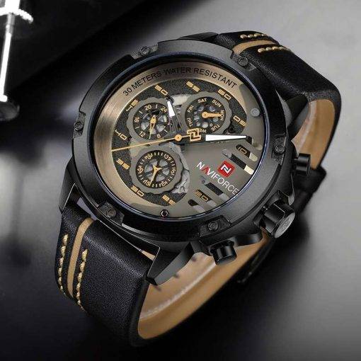 NAVIFORCE Mens Watches Top Brand Luxury Waterproof 24 hour Date Quartz Watch Man Leather Sport Wrist Watch Men Waterproof Clock Sports Watches