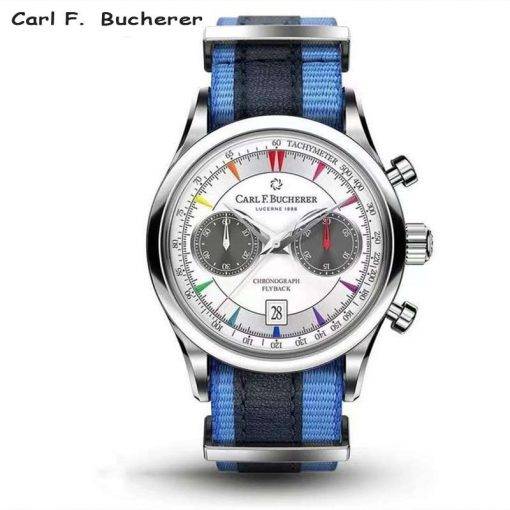 2023 New Carl F. Bucherer Limited Edition Five Needle Series Colorful Face Timer Blue Dial Top Fabric Strap Quartz Watch Men Quartz Watches