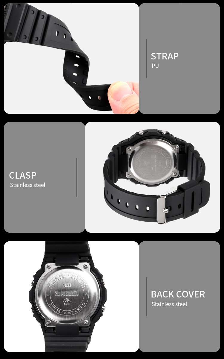 SKMEI Multifunctional Digital Sport Watch Men 2 Time Count Down Mens Wristwatches Fashion Retro Male Watches reloj hombre 1628
