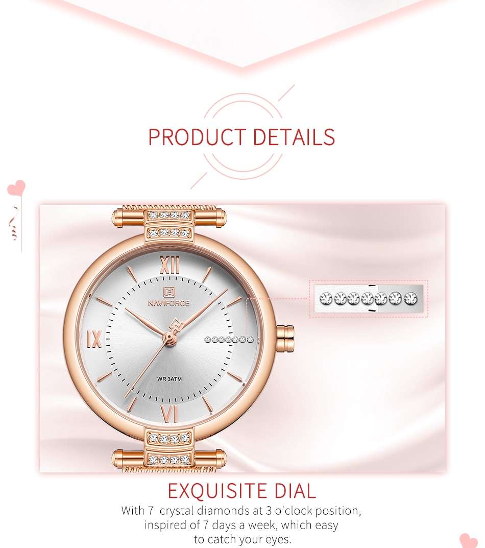 NAVIFORCE Women Watches Luxury Fashion Diamond Ladies Wristwatches Stainless Steel Mesh Strap Female Quartz Watch Girl Relogio NAVIFORCE Women Watches Luxury Fashion Diamond Ladies Wristwatches Stainless Steel Mesh Strap Female Quartz Watch Girl Relogio
