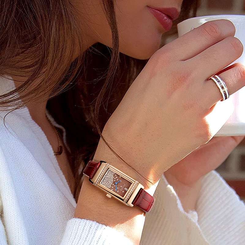 ROCOS Luxury Watch Women Diamond Rose Gold Quartz Wristwatches Leather Band Women Watches Fashion Simple Clock relogio feminino