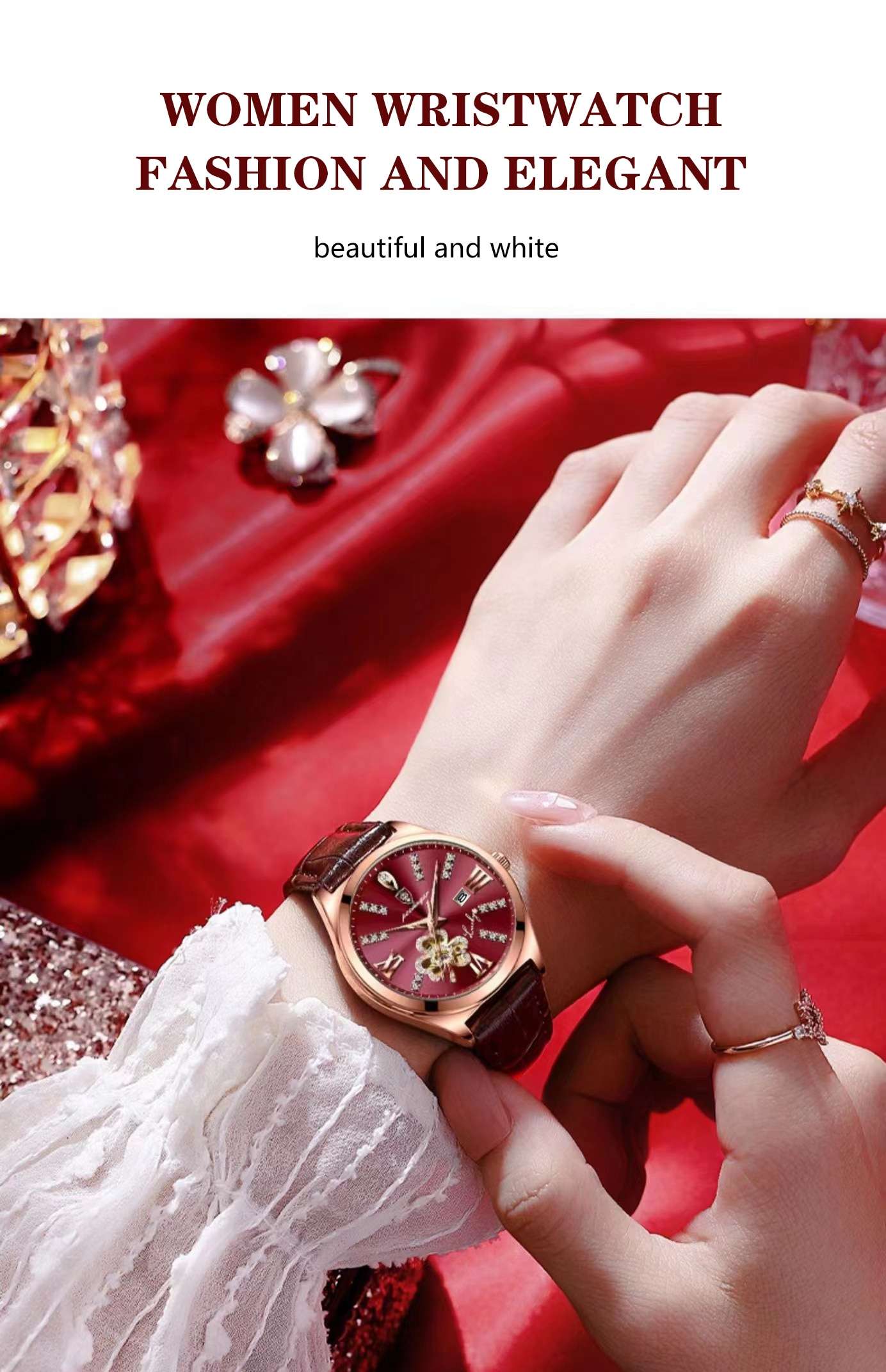 POEDAGAR Watch Women Diamond Leather Quartz Wristwatch Waterproof Luminous Rose Gold Wine Red Ladies Watches Girlfriend Gift