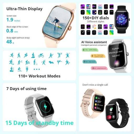 COLMI C61 Smartwatch 1.9 inch Full Screen Bluetooth Calling Heart Rate Sleep Monitor 100+ Sport Models Smart Watch For Men Women Sports & Smartwatches Sports & Smartwatches