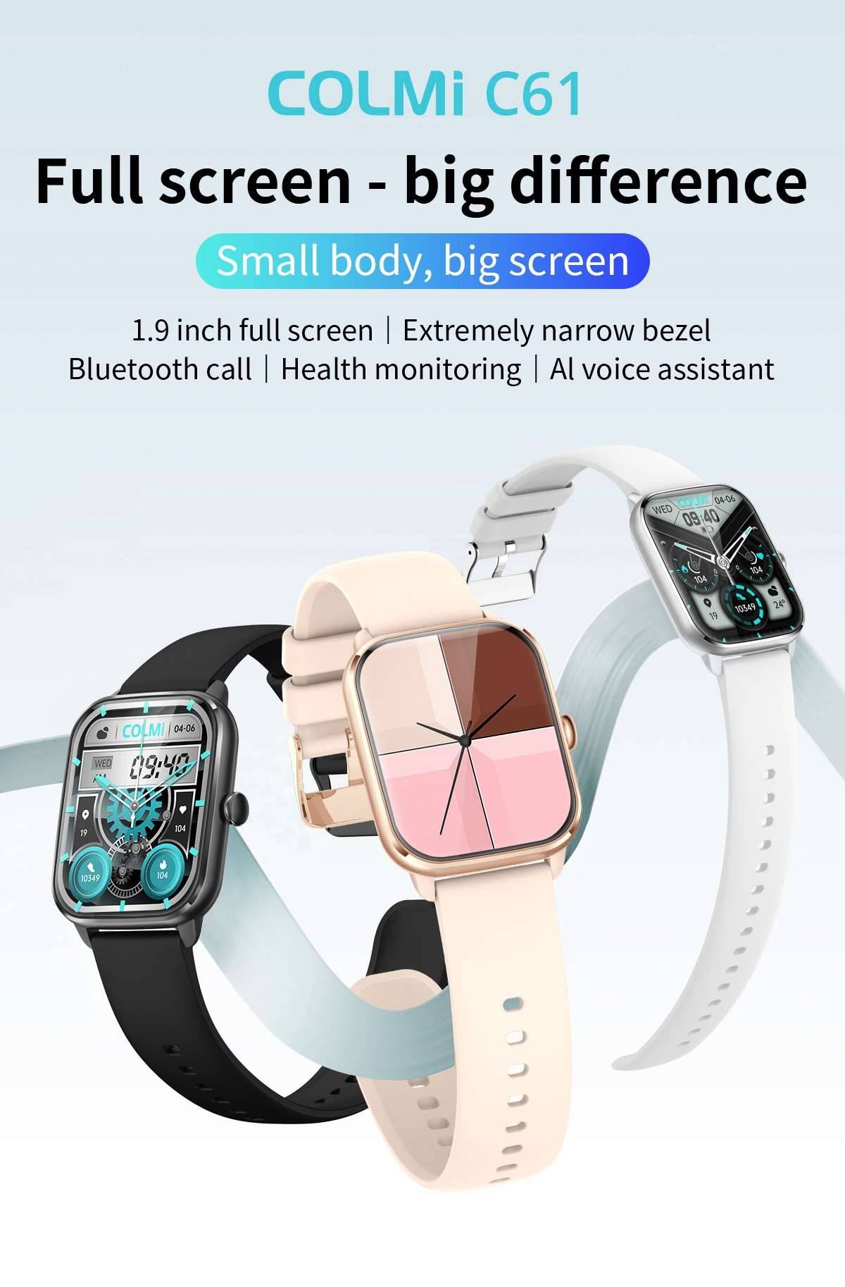 COLMI C61 Smartwatch 1.9 inch Full Screen Bluetooth Calling Heart Rate Sleep Monitor 100+ Sport Models Smart Watch For Men Women COLMI C61 Smartwatch 1.9 inch Full Screen Bluetooth Calling Heart Rate Sleep Monitor 100+ Sport Models Smart Watch For Men Women