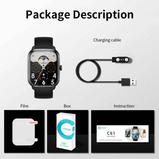 COLMI C61 Smartwatch 1.9 inch Full Screen Bluetooth Calling Heart Rate Sleep Monitor 100+ Sport Models Smart Watch For Men Women Sports & Smartwatches Sports & Smartwatches
