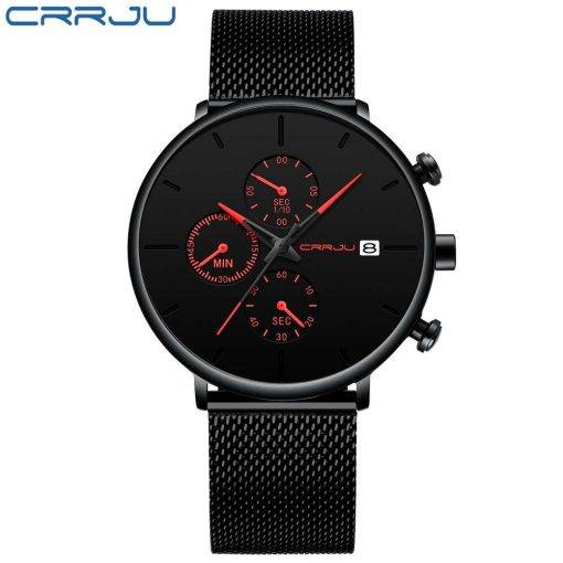 CRRJU Mens Watches Luxury Sport Wrist Watch Unique Design Stainless Steel Auto Date Mesh Strap Men Fashion Casual Quartz Watches Men Sports & Smartwatches
