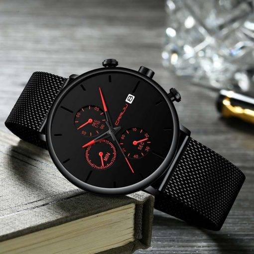 CRRJU Mens Watches Luxury Sport Wrist Watch Unique Design Stainless Steel Auto Date Mesh Strap Men Fashion Casual Quartz Watches Men Sports & Smartwatches