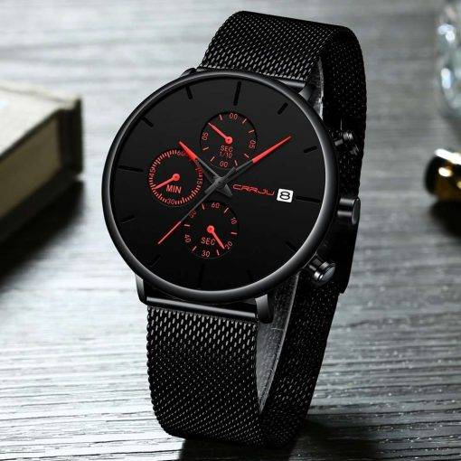 CRRJU Mens Watches Luxury Sport Wrist Watch Unique Design Stainless Steel Auto Date Mesh Strap Men Fashion Casual Quartz Watches Men Sports & Smartwatches
