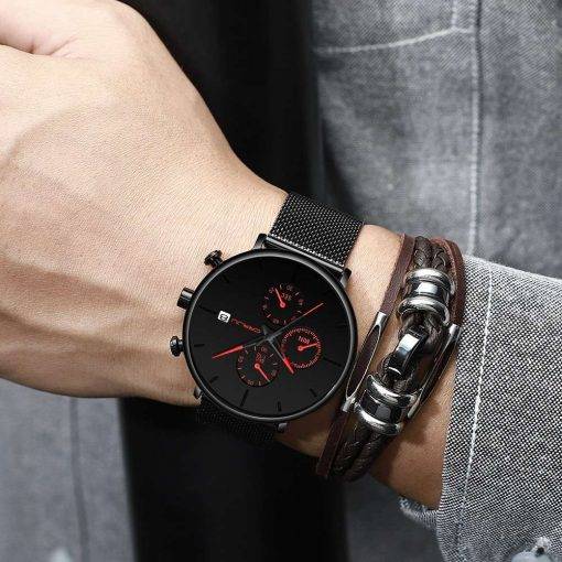 CRRJU Mens Watches Luxury Sport Wrist Watch Unique Design Stainless Steel Auto Date Mesh Strap Men Fashion Casual Quartz Watches Men Sports & Smartwatches