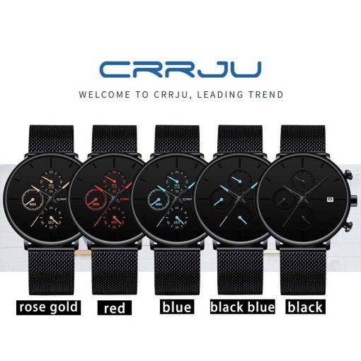 CRRJU Mens Watches Luxury Sport Wrist Watch Unique Design Stainless Steel Auto Date Mesh Strap Men Fashion Casual Quartz Watches Men Sports & Smartwatches
