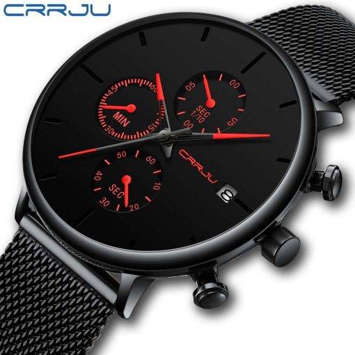 CRRJU Mens Watches Luxury Sport Wrist Watch Unique Design Stainless Steel Auto Date Mesh Strap Men Fashion Casual Quartz Watches Men Sports & Smartwatches