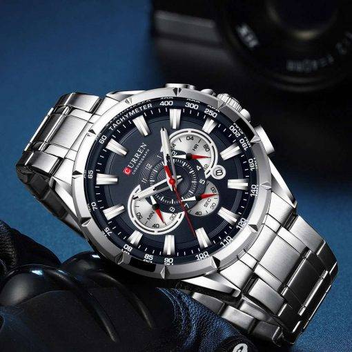CURREN New Casual Sport Chronograph Men's Watches Stainless Steel Band Wristwatch Big Dial Quartz Clock with Luminous Pointers Men Quartz Watches
