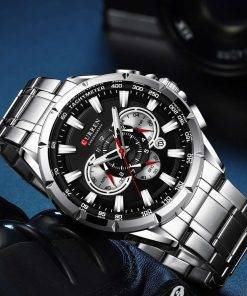 CURREN New Casual Sport Chronograph Men's Watches Stainless Steel Band Wristwatch Big Dial Quartz Clock with Luminous Pointers Men Quartz Watches 