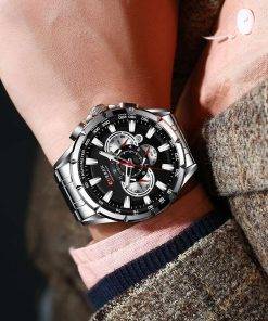 CURREN New Casual Sport Chronograph Men's Watches Stainless Steel Band Wristwatch Big Dial Quartz Clock with Luminous Pointers Men Quartz Watches 