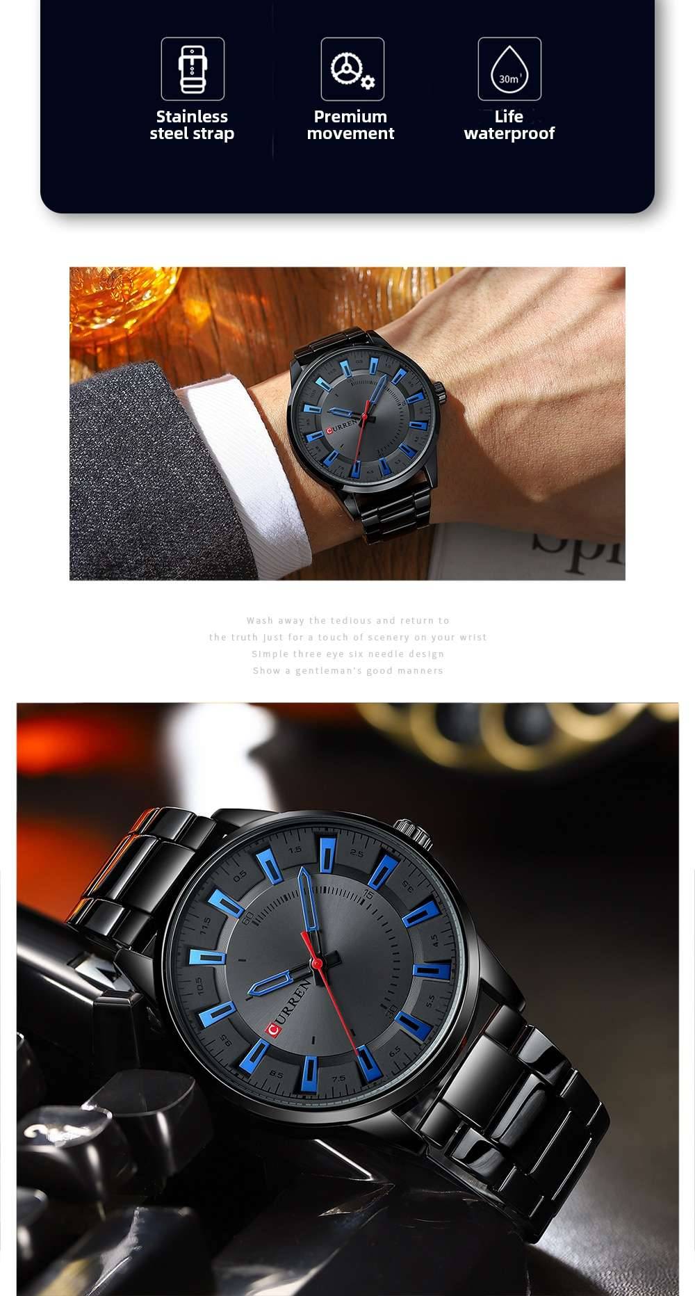 CURREN New Fashion Simple Style Men Watches Quartz Wristwatches Stainless Steel Band Clock Male