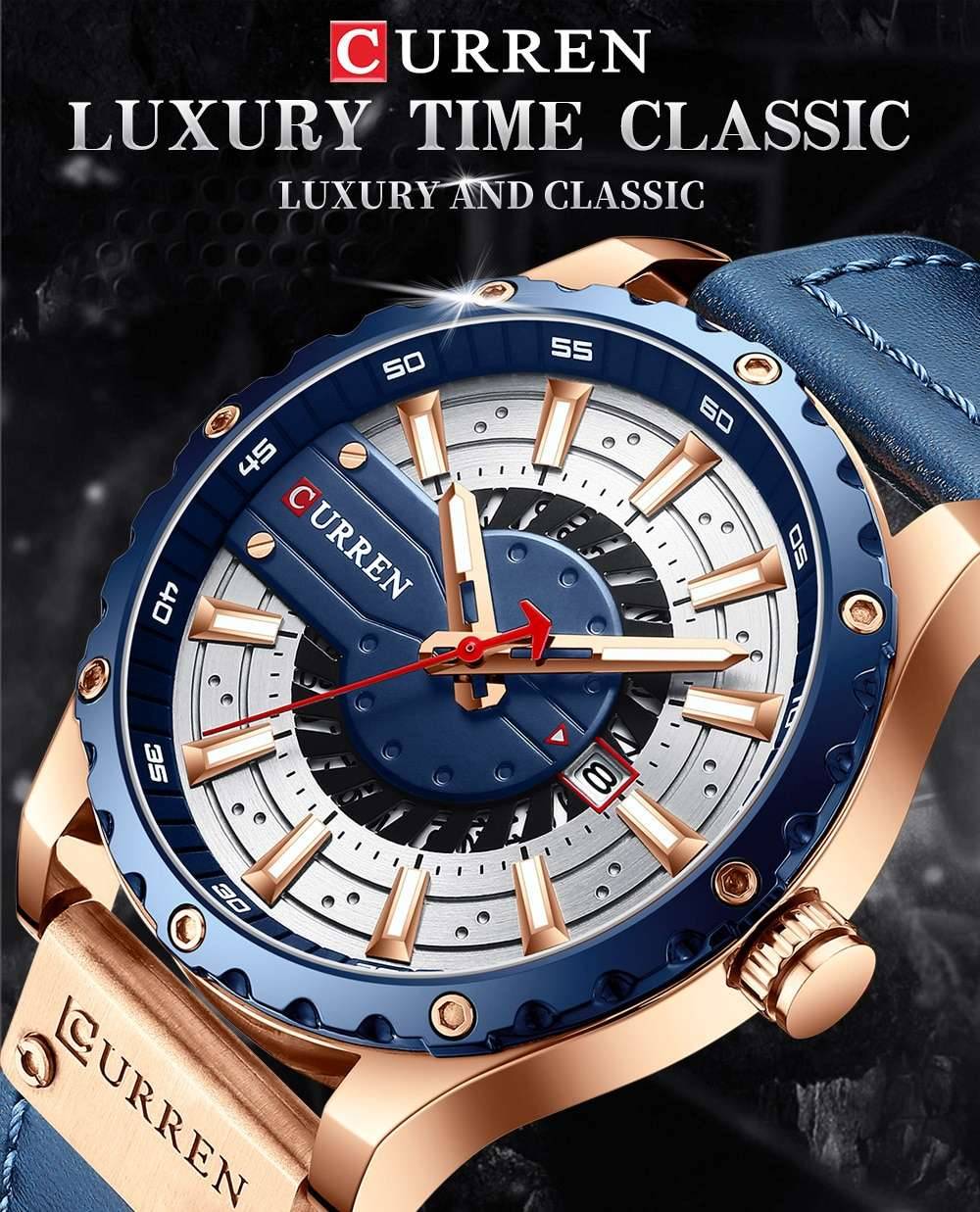 CURREN Watches Top Brand Fashion Leather Wristwatch Casual Quartz Men's Watch New Chic Luminous hands Clock
