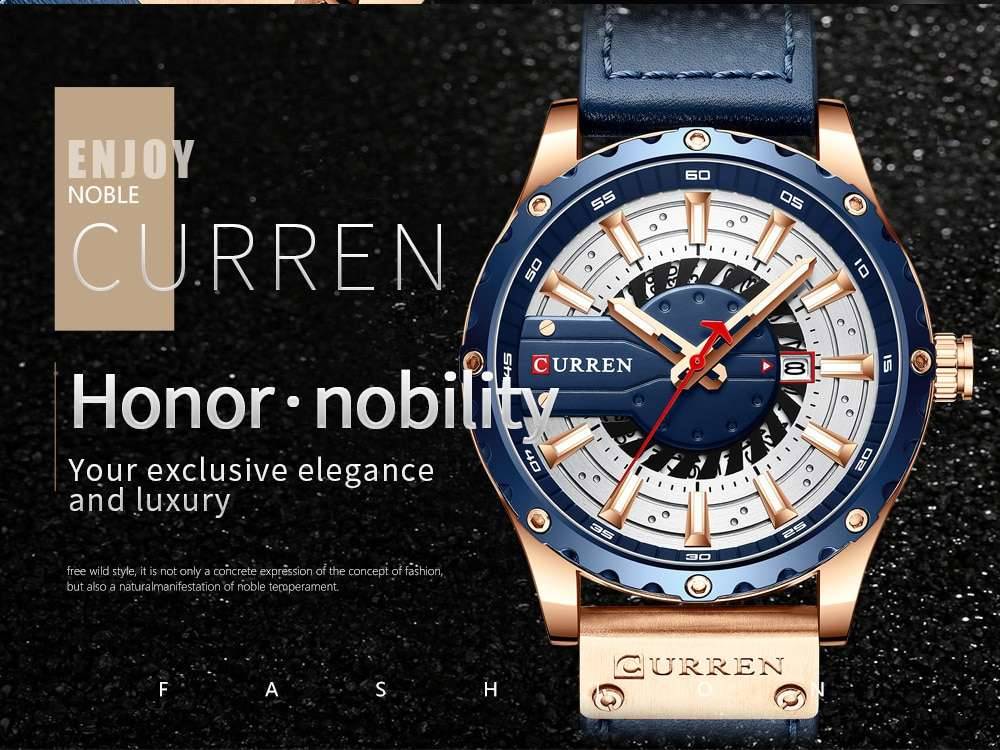 CURREN Watches Top Brand Fashion Leather Wristwatch Casual Quartz Men's Watch New Chic Luminous hands Clock