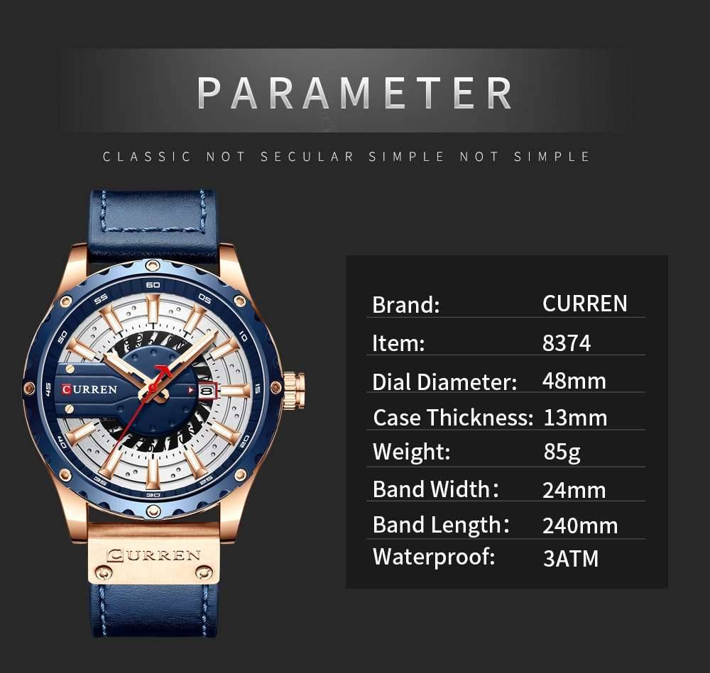 CURREN Watches Top Brand Fashion Leather Wristwatch Casual Quartz Men's Watch New Chic Luminous hands Clock