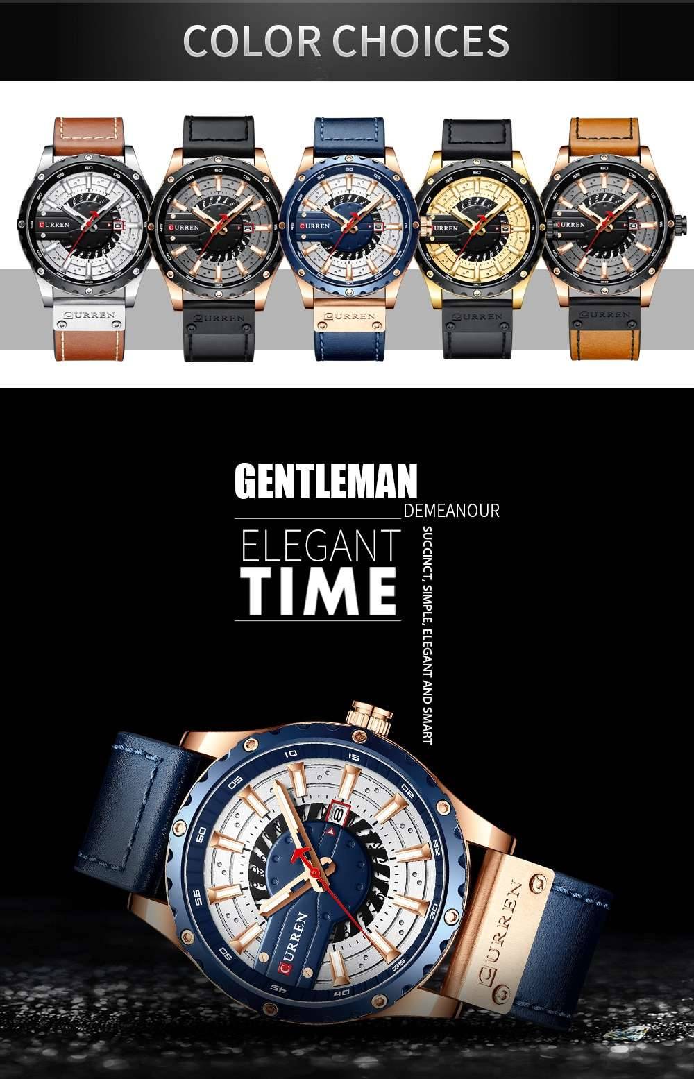 CURREN Watches Top Brand Fashion Leather Wristwatch Casual Quartz Men's Watch New Chic Luminous hands Clock